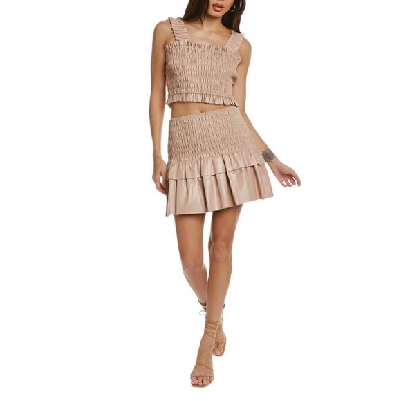 NEW SAYLOR Camel colored faux leather 2pc skirt set Size M NWT - Picture 4 of 15